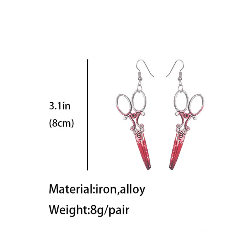 XUQIAN Amazon Hot Sale Bloodstained Personality Funny Horror Scissors Axe Sharp Knife Halloween Earrings Woman Party Jewelry