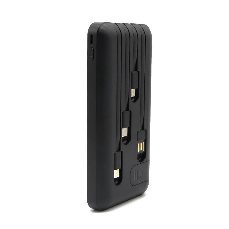 Fast charging mobile power bank build in 4 cables portable charger 10000mAh mini power bank