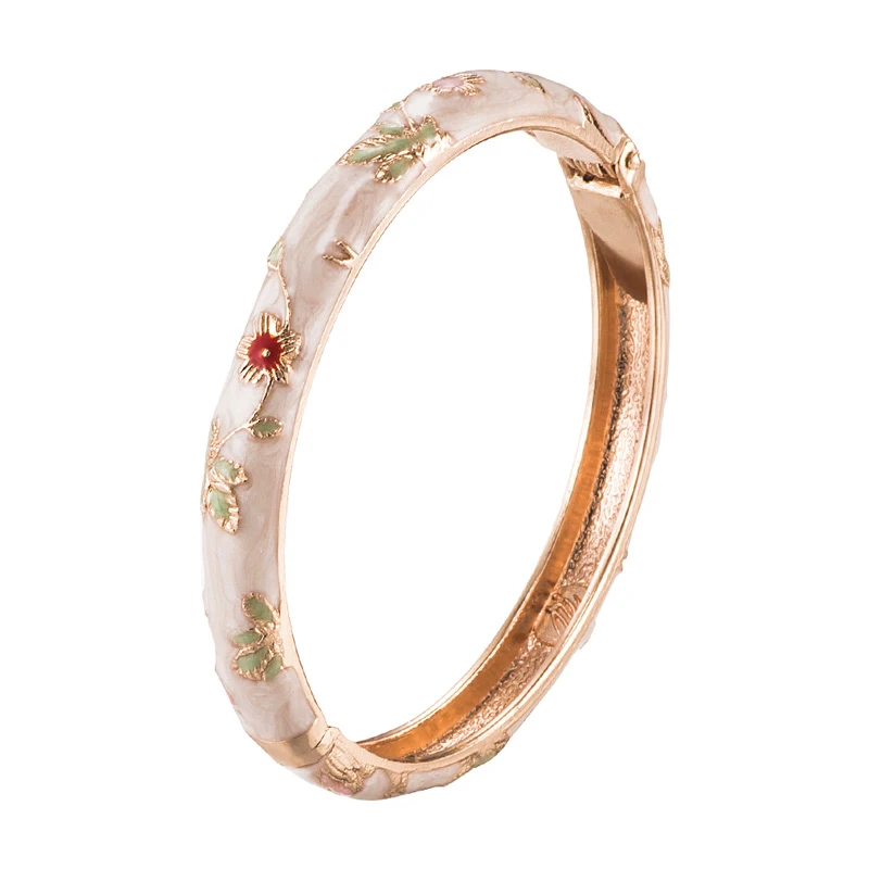 Wholesale Alloy Gold Plated Colorful Cloisonne Enamel Flower Bangle Bracelet for Ladies Jewelry Gift