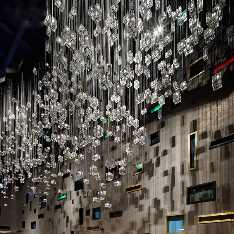 Custom Large-Scale Hotel Villa Club Lobby Shopping Square Crystal Chandelier