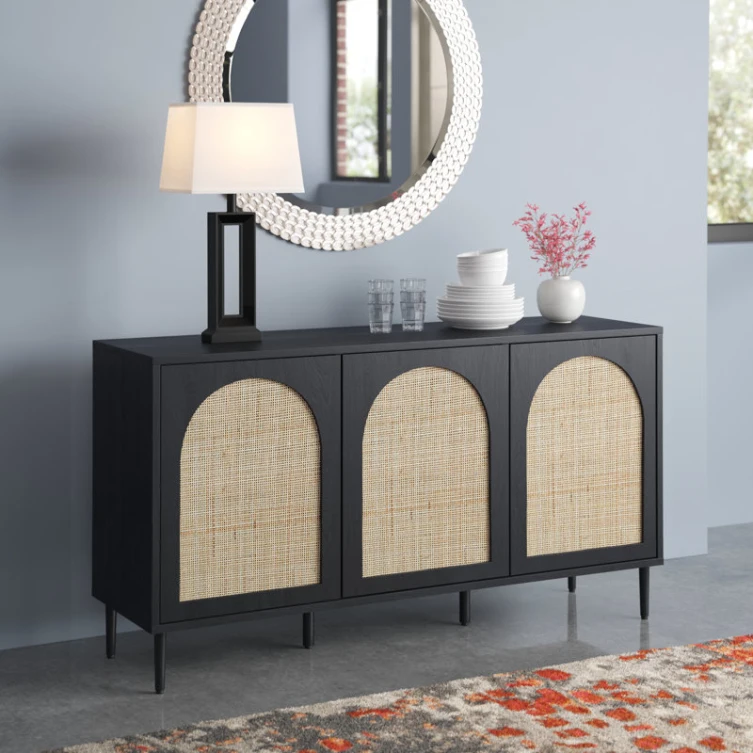 24 Years Factory Direct Farmhouse Storage Rattan Wide Sideboard with Adjustable Shelves