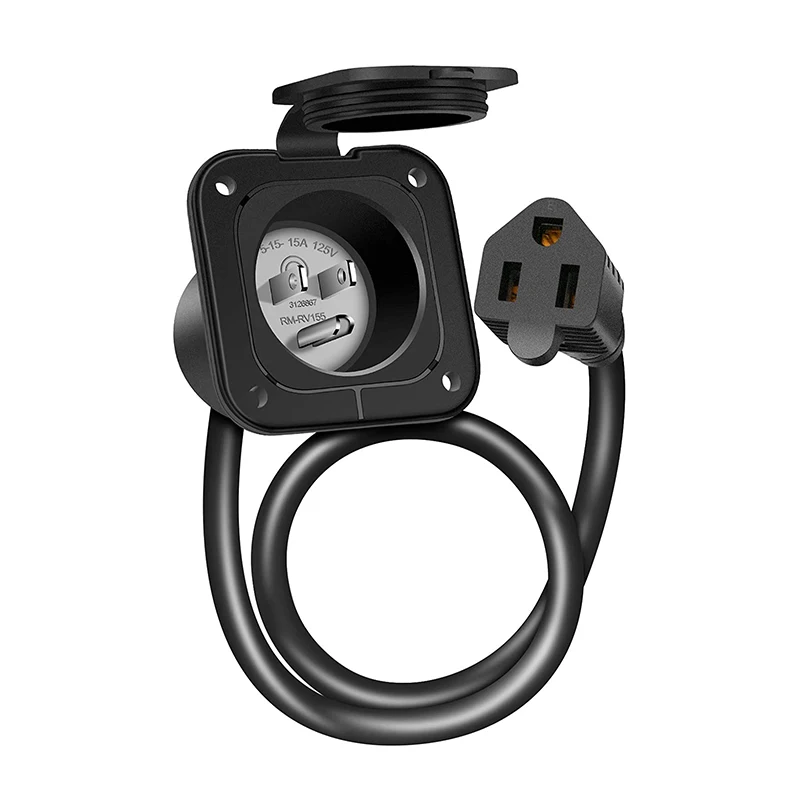 15 Amp 125V AC Power Inlet Port Plug NEMA 5-15 RV Flanged Inlet with Waterproof & Back Cover