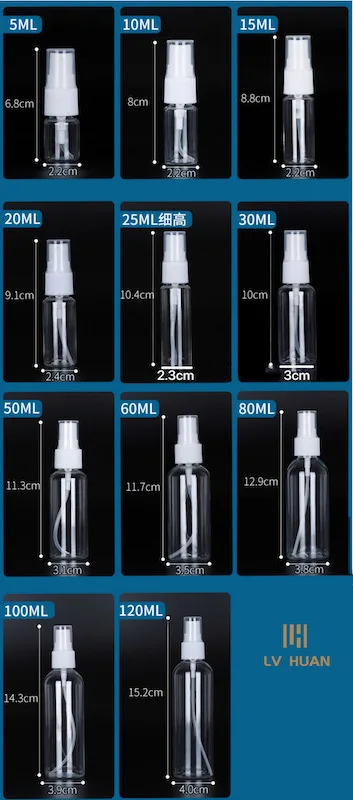 20 30 50 100 ml transparent sanitizer empty small travel pocket refillable spray alcohol bottle pet plastic bottle with nozzle