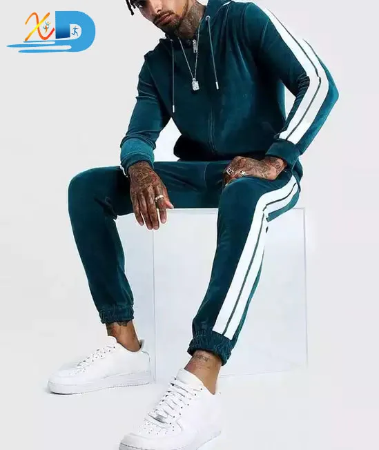 Wholesale Custom Sweatsuit Tracksuit Set Hot Sale Stylish Men  Custom Velour Tracksuits With Side Tape