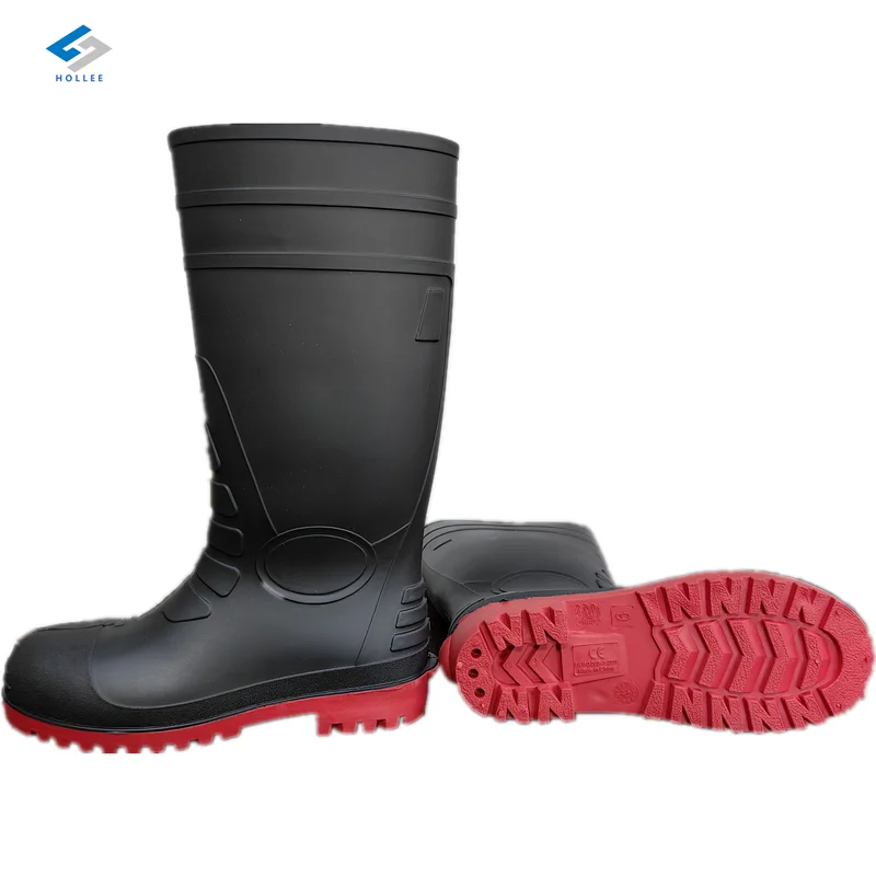 Oil Acid Alkali Resistant Rain Boot Cheap Farmer Safety Anti Slip PVC Rubber Rain Boots Black Rain Boot With Red Sole