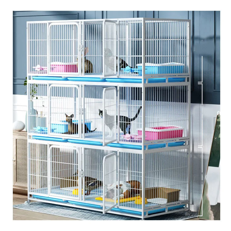Wholesale 3 Layer 6 Door Cat Breeding Welded Wire Mesh Large Small Pet Cage Cat Animal For Pet Store