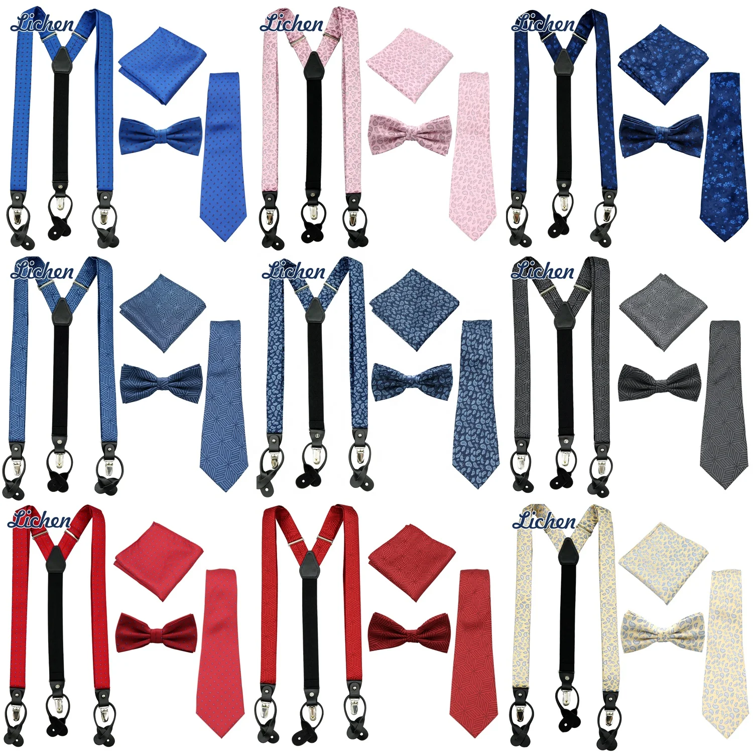 Business Men Formal Suit Sets of Ties Men Suspender Bow Tie and Neckties Sets