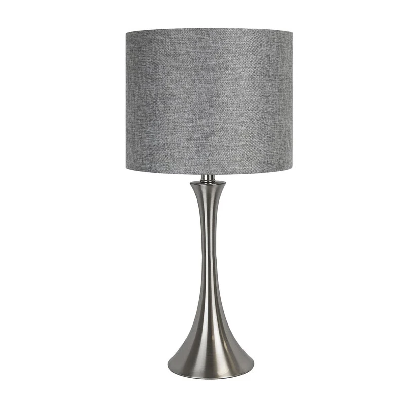 Set Of 2 Modern Brushed Nickel Bedside Table Lamp Gray Linen Fabric Drum Shades Luminous Light For Laptop Bedroom Home