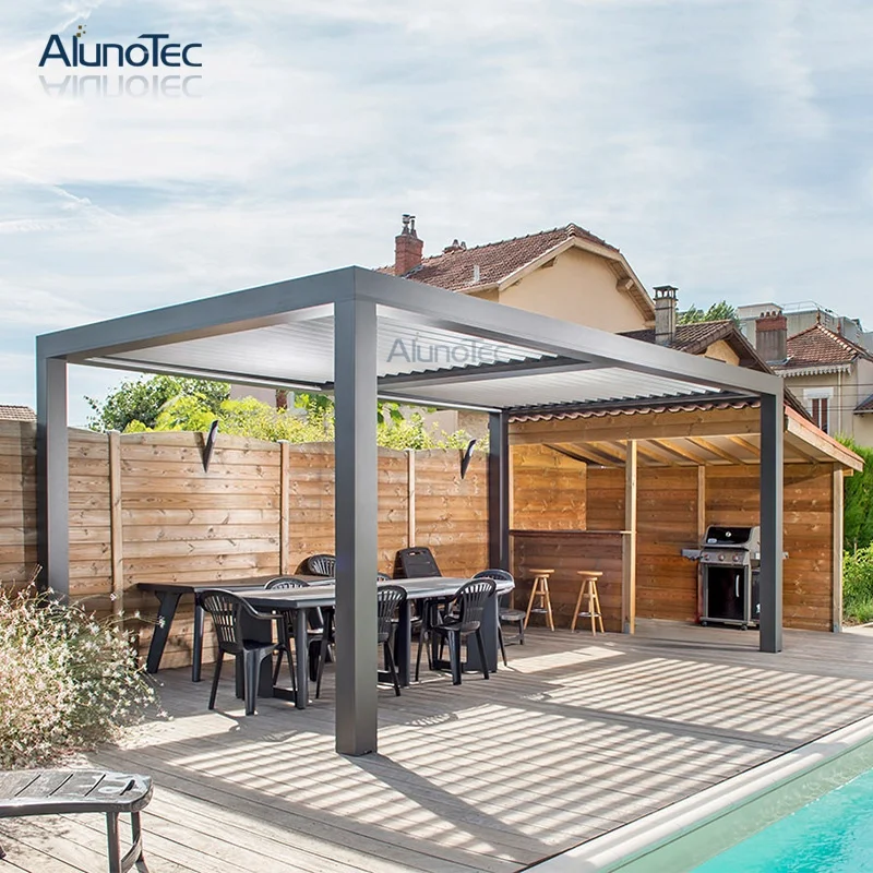 Electric Gazebo Outdoor Garden Waterproof Pergola Aluminum Slats For Backyard