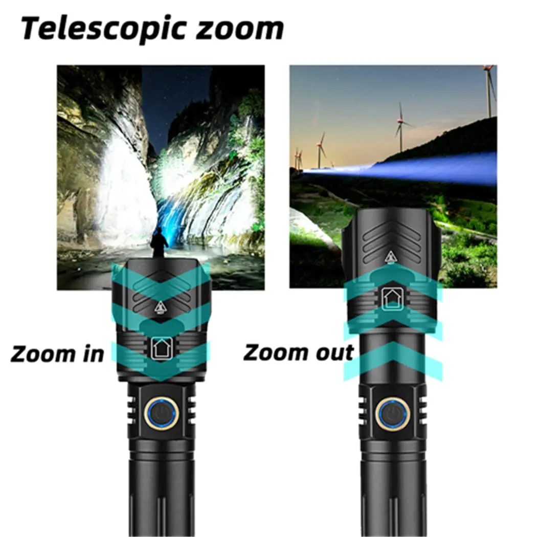 High Power Flashlight USB Charging Waterproof Flashlight 2000 Lumens Rechargeable battery Flashlights