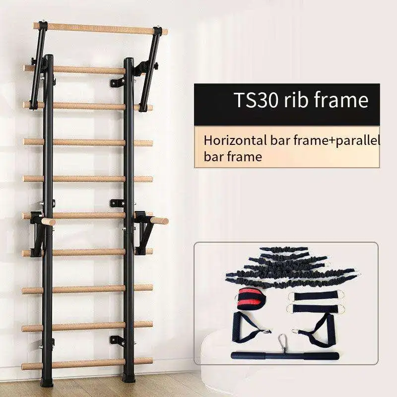 Wood Stall Bar Ladder Suspension Trainer with 9 Strategic Rods for Home Gym School and Clinics