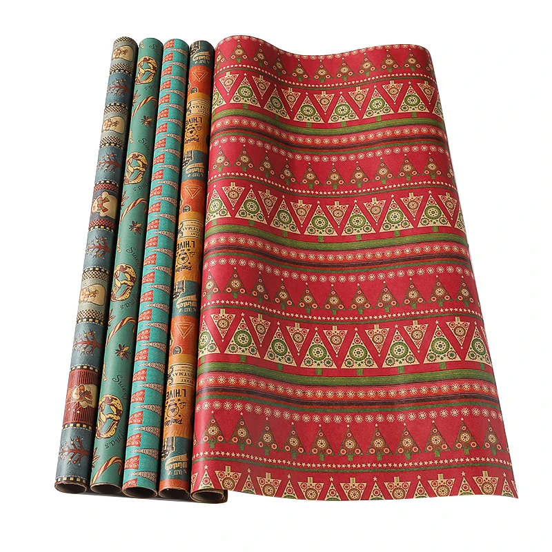 
Eco-friendly Factory Supply Custom Printed Classical Style Christmas Gift Wrapping Rolling Paper Wood Pulp Synthetic Paper 3.8cm 