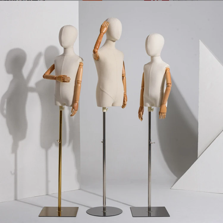 Cheap Fashion Half Body Child Bust Fabric Mannequin With Wooden Arms