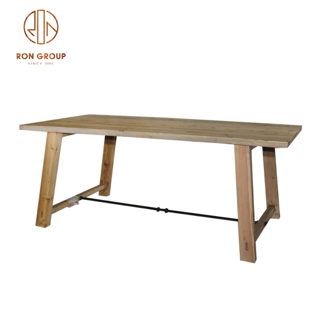 Hot Selling French Retro Cafe Shop Dining Room Restaurant Furniture 6 8 Seats American Oak Vintage Rectangular Solid Wood Table