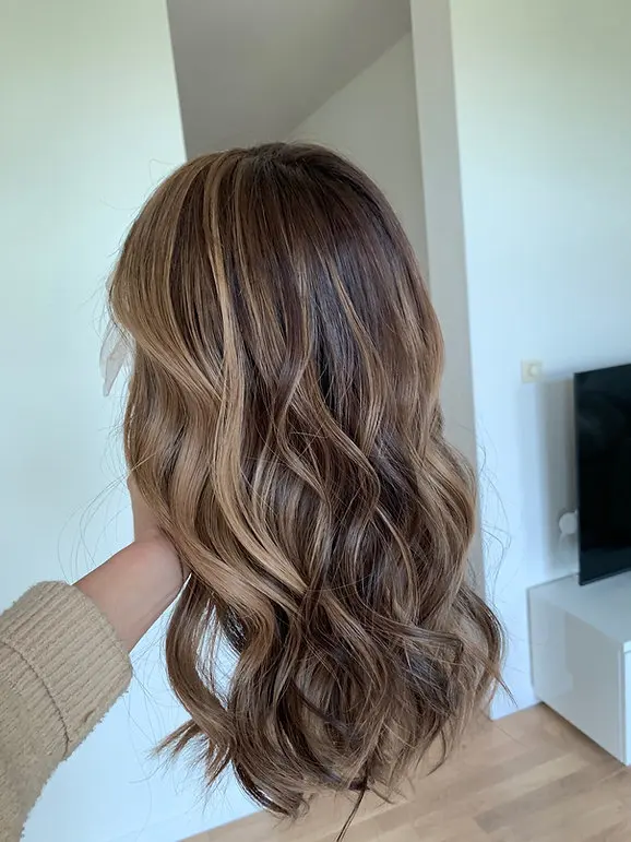 Premium European Hair Lace Top Jewish Wig Brown With Caramel Highlight Color Lace Front Wig With Silk Liner For Women Hair Loss