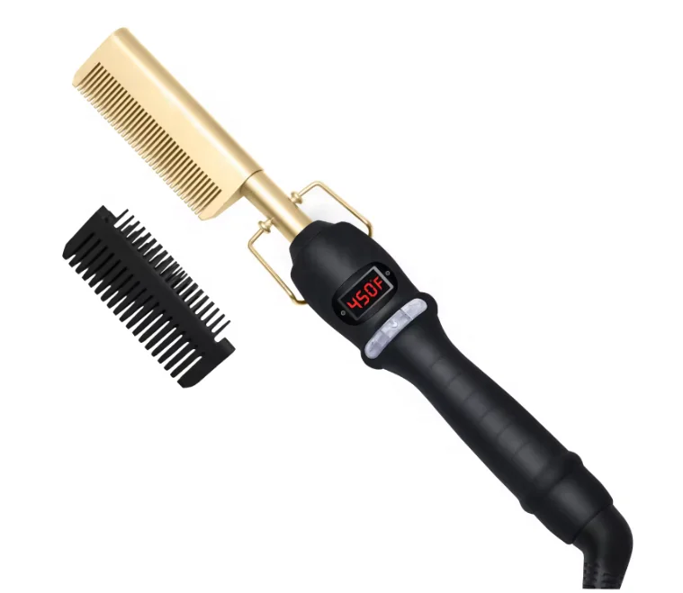 Copper Metal Hot Hair Comb Beauty Salon 450F Fast Heating Curling Iron Copper Comb 00 Degrees Electric Hair Straightener Comb