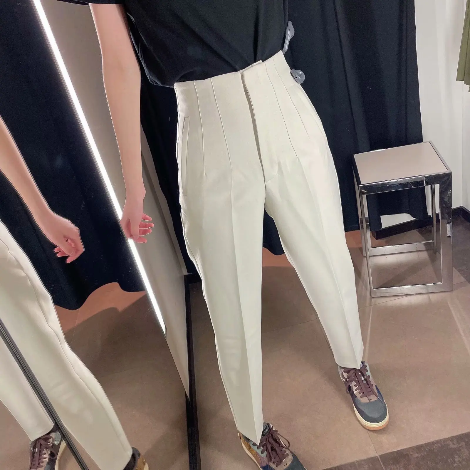 Women Fashion Solid Basic High Waist Trousers Chic Female Office Lady Casual Business Workwear Long Pantn