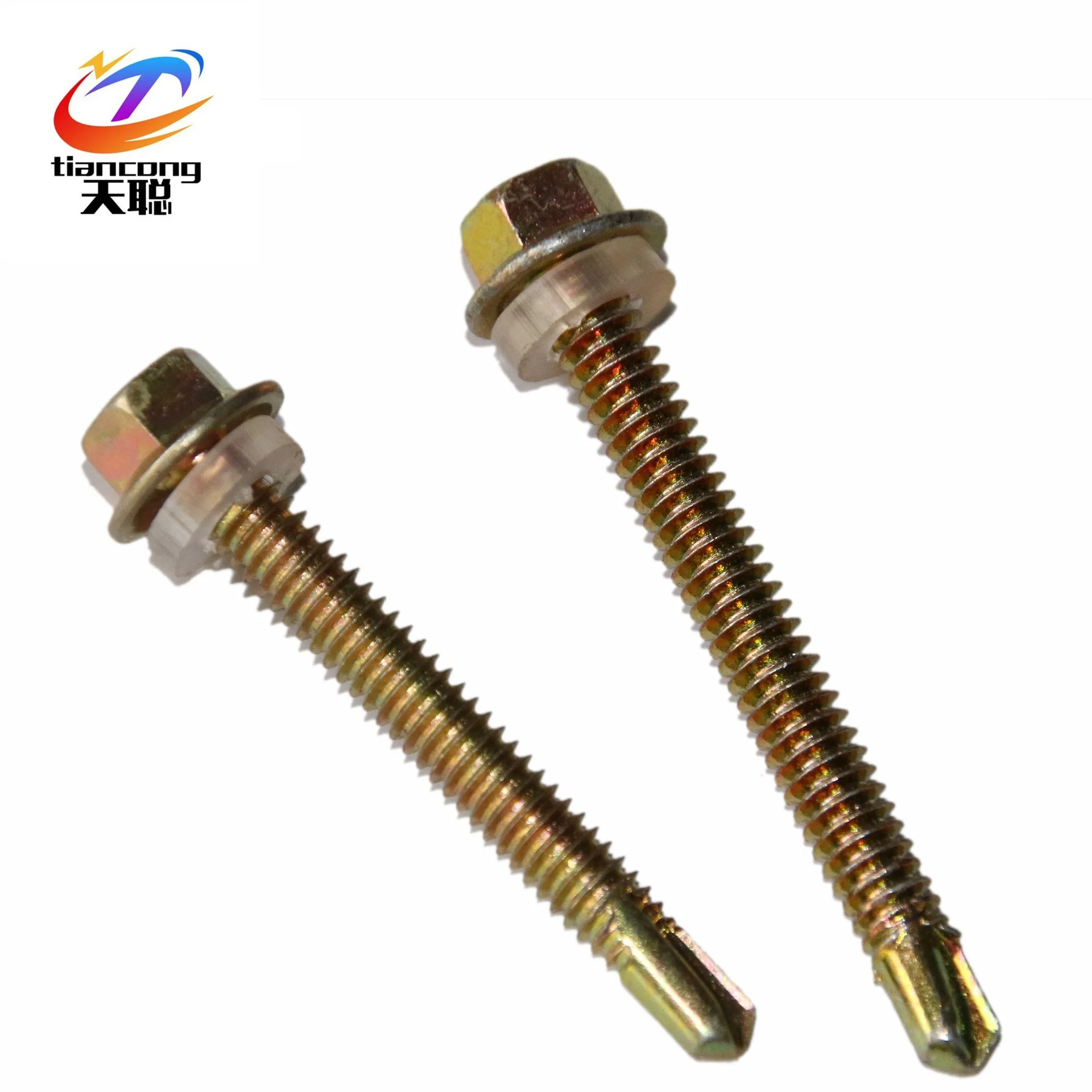 Yellow color zinc plated surface self drilling screws with hex flange head in stock from manufacture
