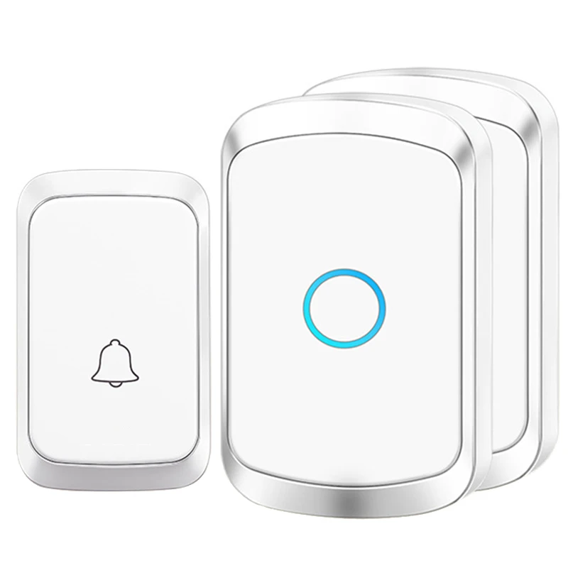 1T2  5 Adjustable Volumes 60 Ringtones 300M Range IP44 Waterproof Wireless Outdoor Doorbell with 2 Indoor Receiver