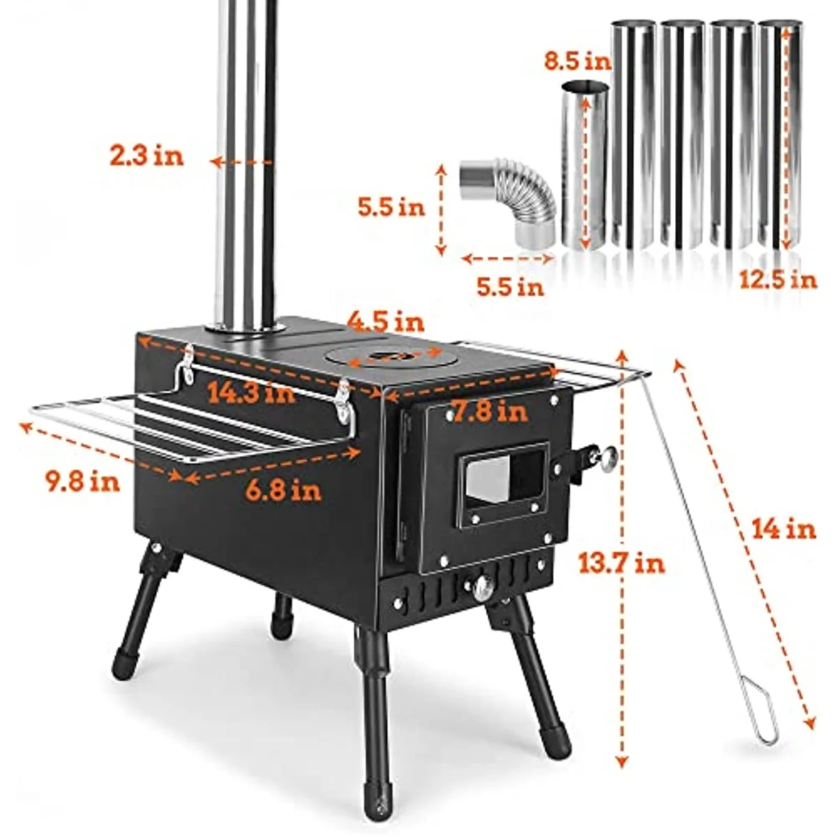 Multifunctional Patio Heater outdoor camping tent stove Portable cast iron wood burning stove with large fire box