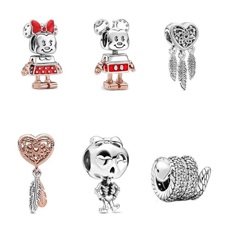 Pandorae Cute Mickey Minnie Animal 925 Charm Lady Charm Sterling Silver DIY Beaded Bracelet