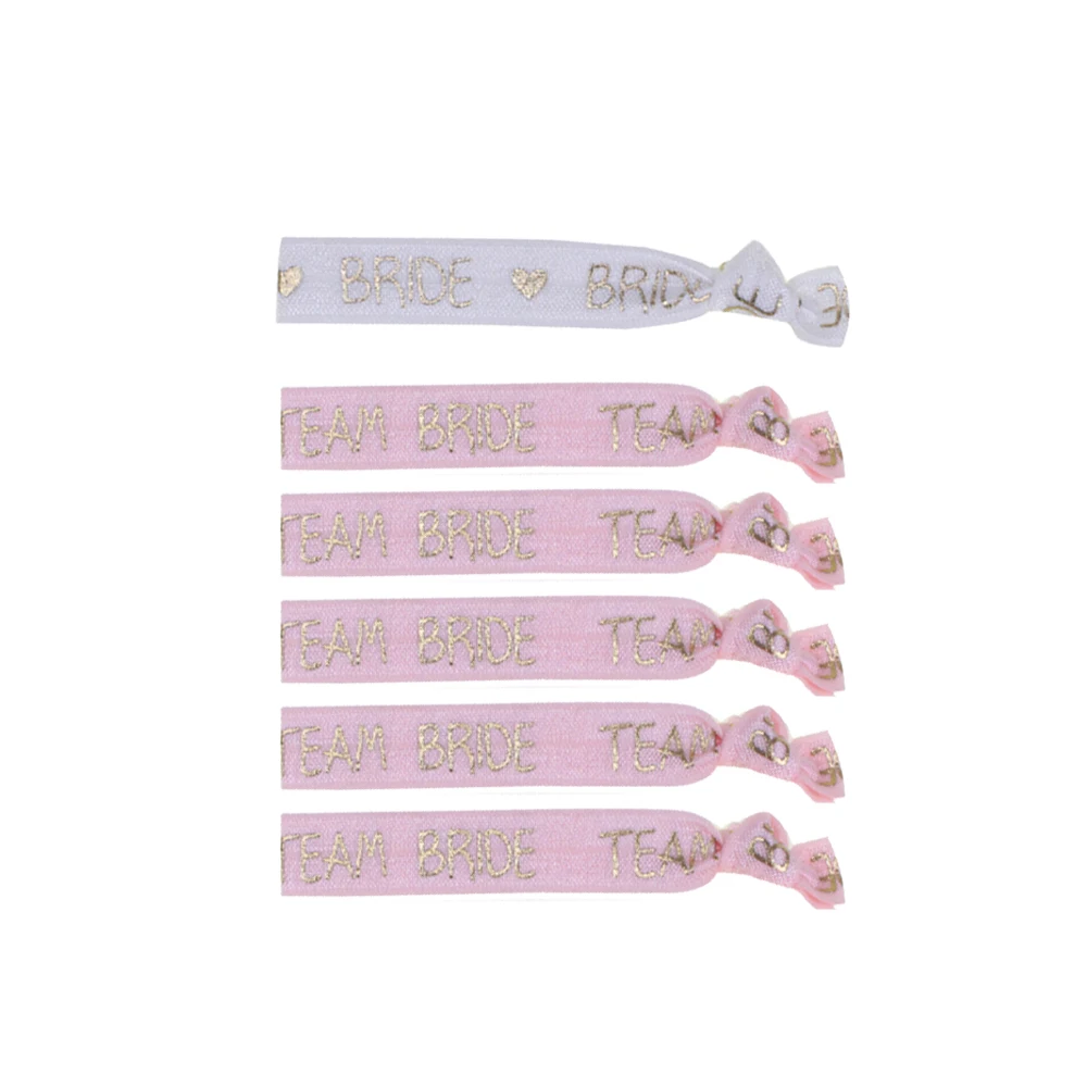 Bachelorette Party Favor 1 bride & 5 team bride Elastic Ribbon Hair Ties Set