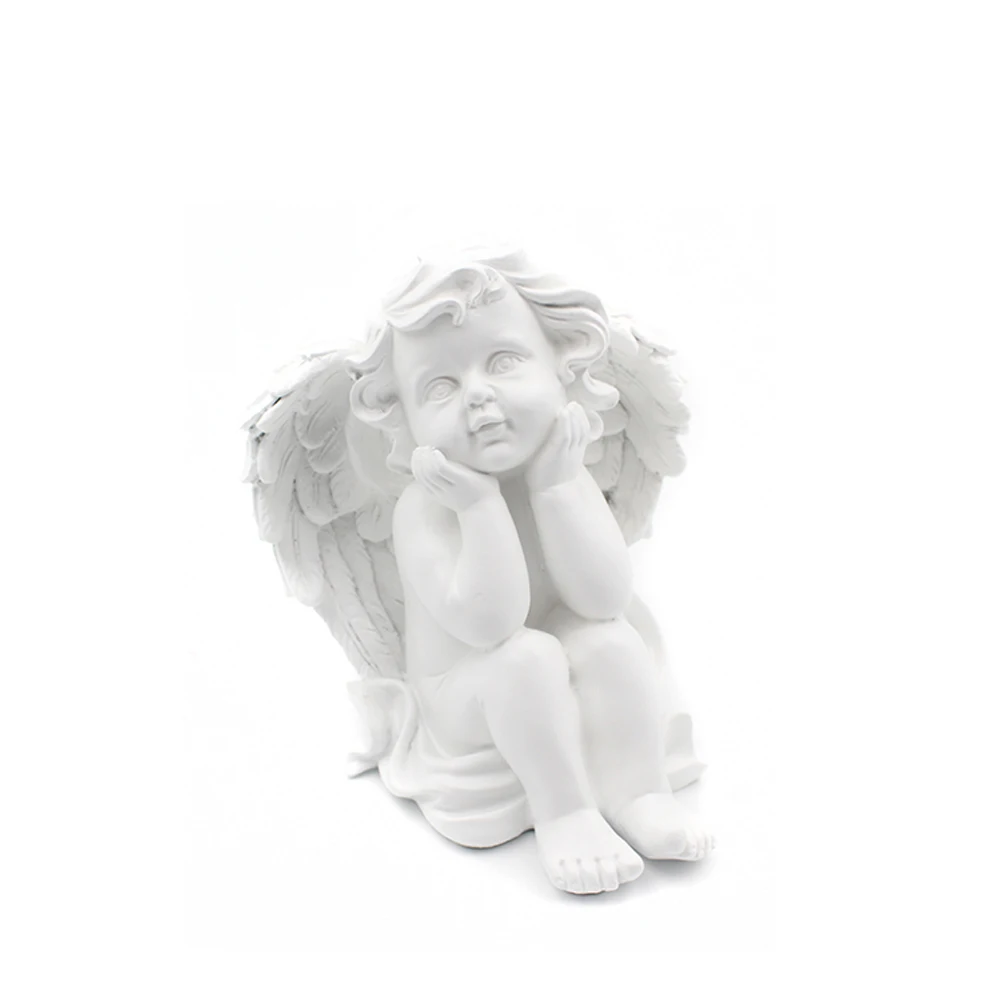 Cute sitting missing thinking little angel statue