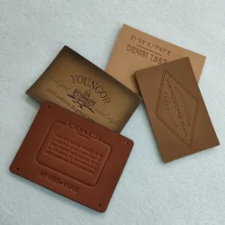 Wholesale real manufacturer free sample leather embossed LOGO denim leather label patch