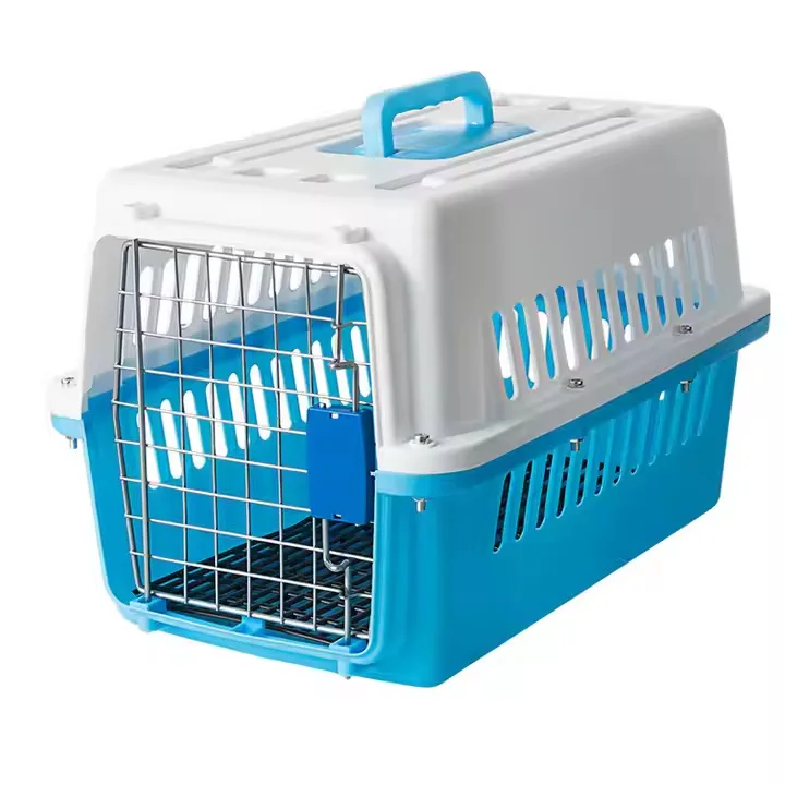 Small Plastic Pet Air Box Foldable 4 Wheels Iron Wire Rolling Door Breathable Backpack Cat Small Animals Dog Carriers Pet Travel