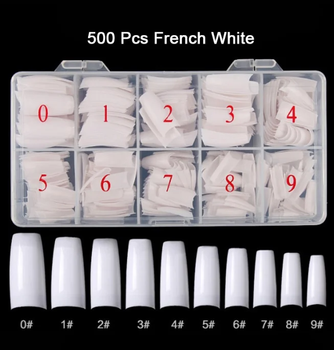 
500pcs/ box French Tip False Acrylic Clear Full Cover Press on Nail Tips 