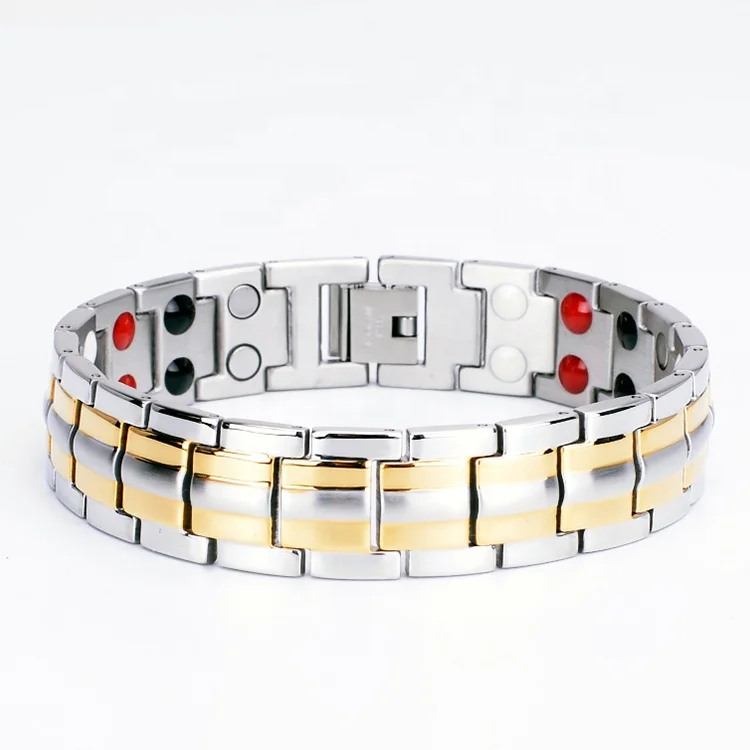 Fashion Gold Silver Plated Stainless Steel Magnetic Stone Health Germanium Bracelet Pain Relief Bio Magnetic Bracelets