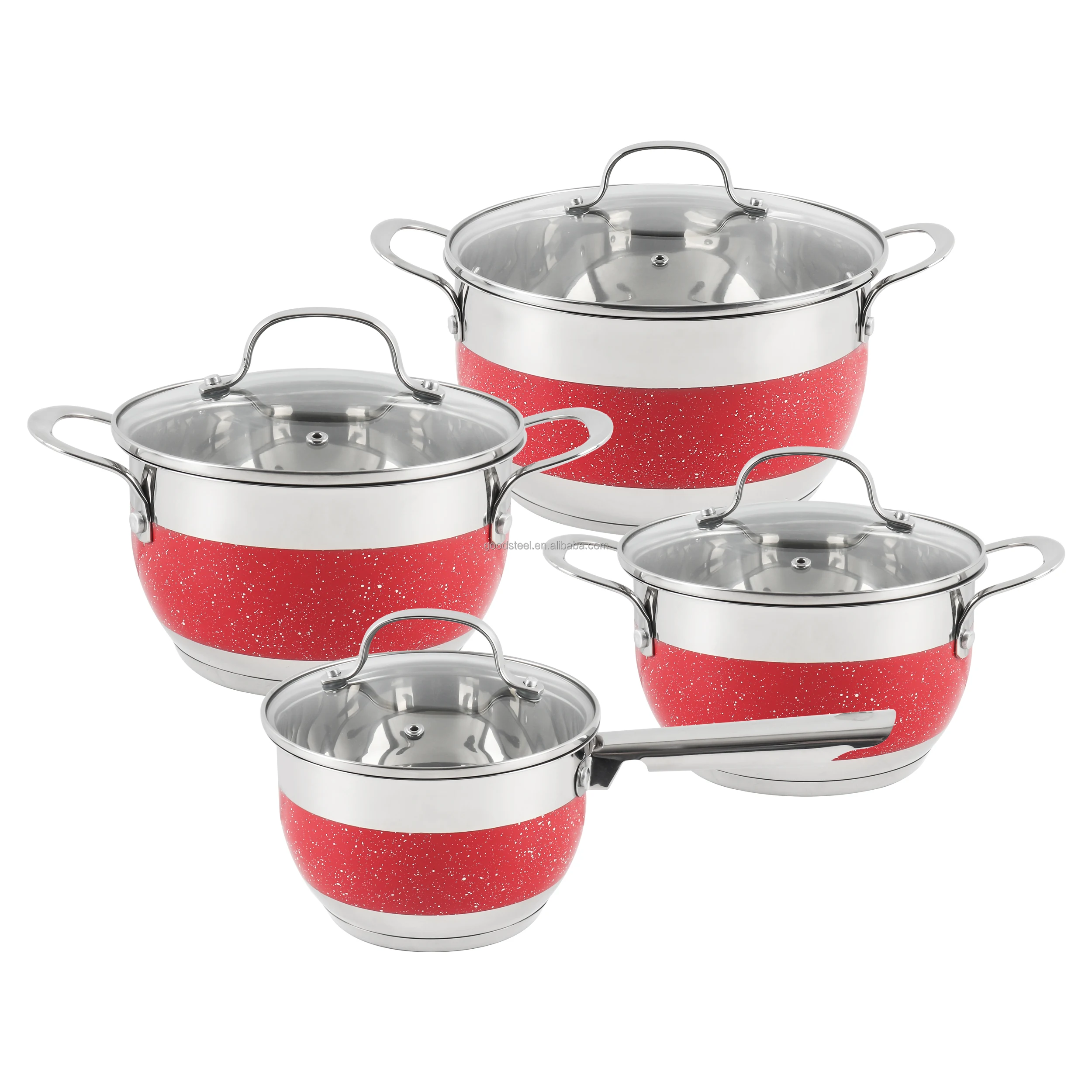 Hot selling 8-Piece Marble Painted Stainless Steel Cookware Set East Europe Design Iron Glass Metal Cooking Pot Collection