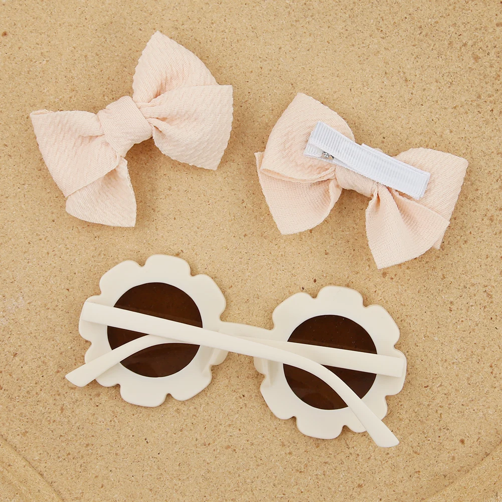 Factory Direct Baby Floral Shape Sunglasses With Bow Clip Set Candy Color Sweet Girl Glasses Beach Photo  Accessories