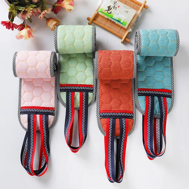 Loofah Body Massager Belt Silicone Scrubber and Bath Shower Wash Belt Brush Exfoliating Cleaning Features Belt Towel Natural