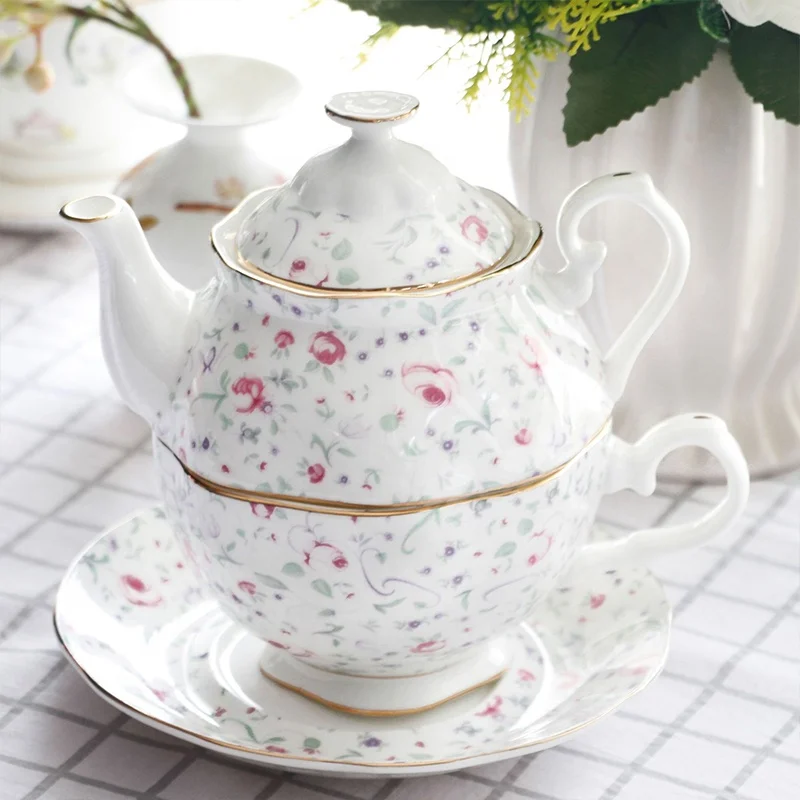 chinese suppliers royal floral decal bone china tea pot cup set teapot tea for one set for coffee shops