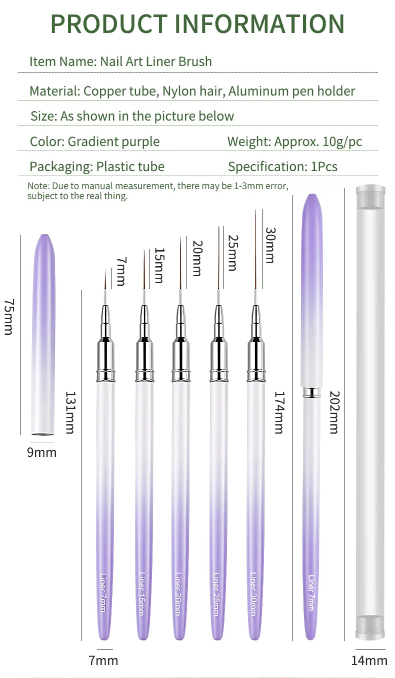 Nail art drawing pen set extremely fine drawing brush purple and white gradient painting pen