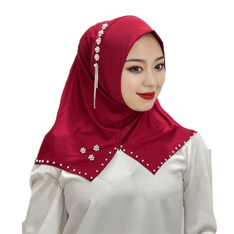 Manufacturer Newest Tudung Hijab Chiffon Shawl Muslim Scarf With Pearls And Beads Malaysia Chiffon Hijab Shawl Scarf