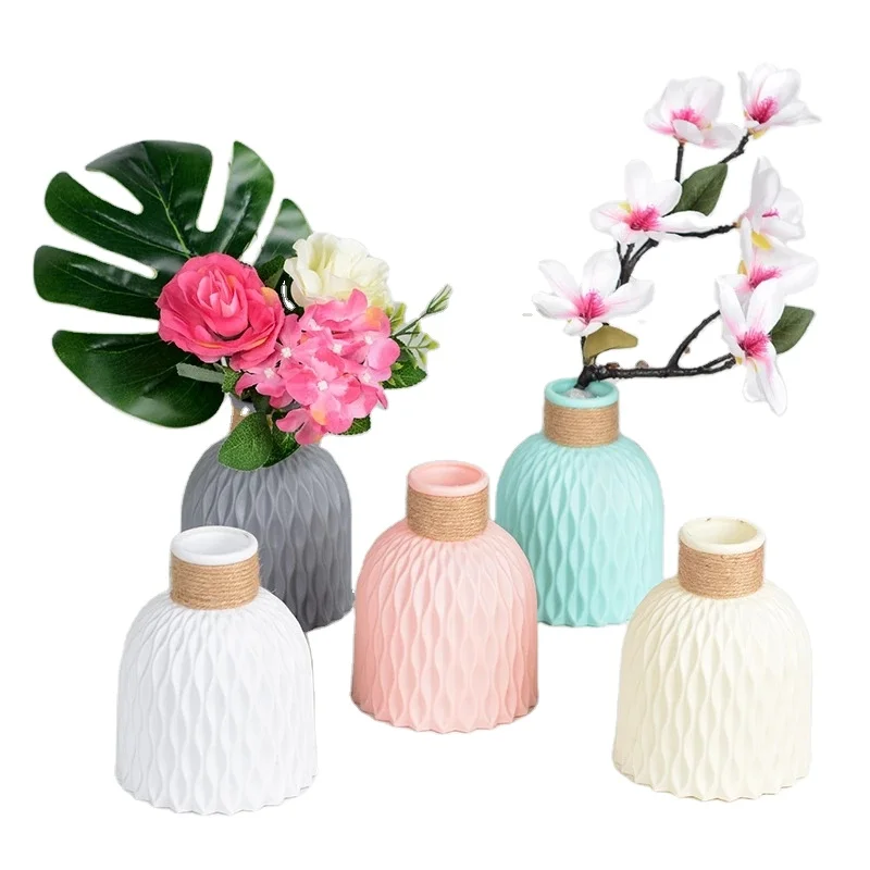 Nordic Anti-ceramic Rattan Flower Vases Home Decor European Wedding Modern Decorations Basket Plastic Vases