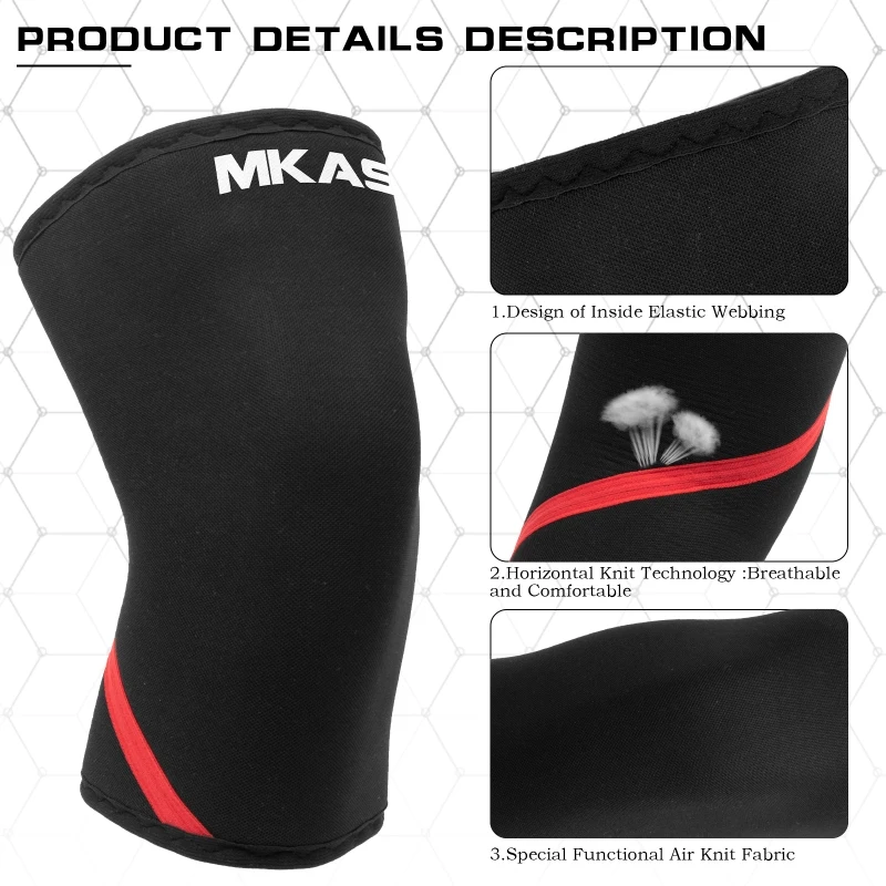 MKAS Deadlift Powerlifting Anti-Slip High Quality 7Mm 9Mm Compression Knee Support Sleeve Cr Neoprene Knee Brace