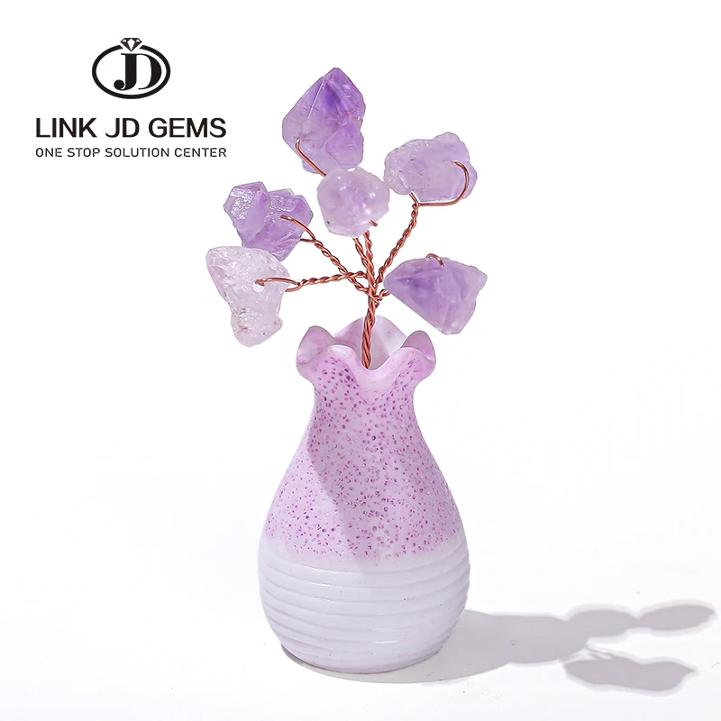 Natural Amethyst Flowers Crystal Lucky Tree Rose Quartz Gemstone Reiki Chakra Feng Shui Trees for Home Decor