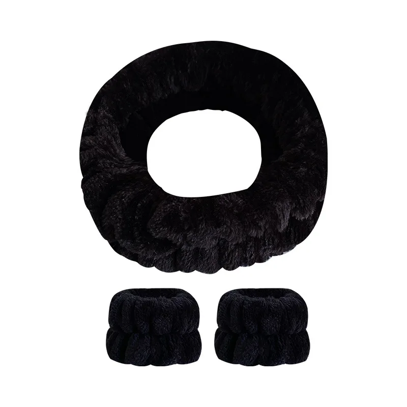 Solid color plush hair band for women face makeup headband wrist strap simple monochrome headband set