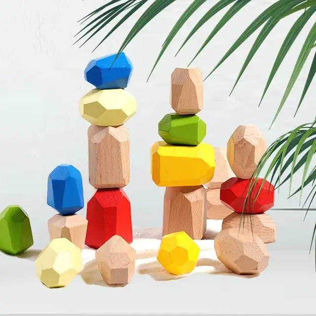 Building toys muti-colored wooden Blocks Montessori Rainbow Stone Set Creative Wooden Balancing Building Blocks