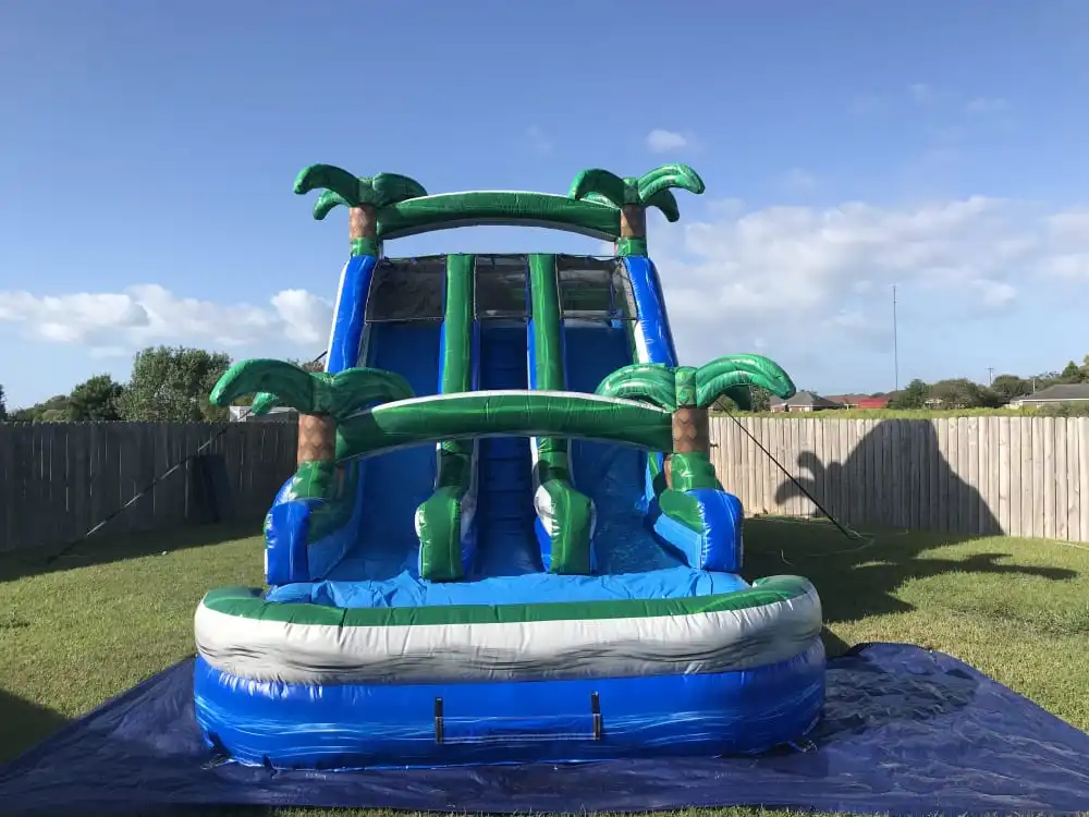 Commercial Kids Purple Large Double Lane Inflatable Water Slide With Swimming Pool For Sale