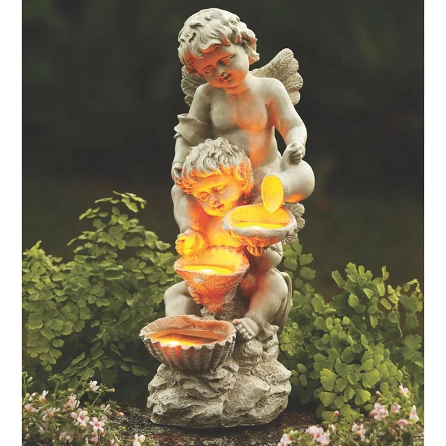 Shingel Decoration Outdoor Resin Solar Power Angel Waterfall Fountain Statue