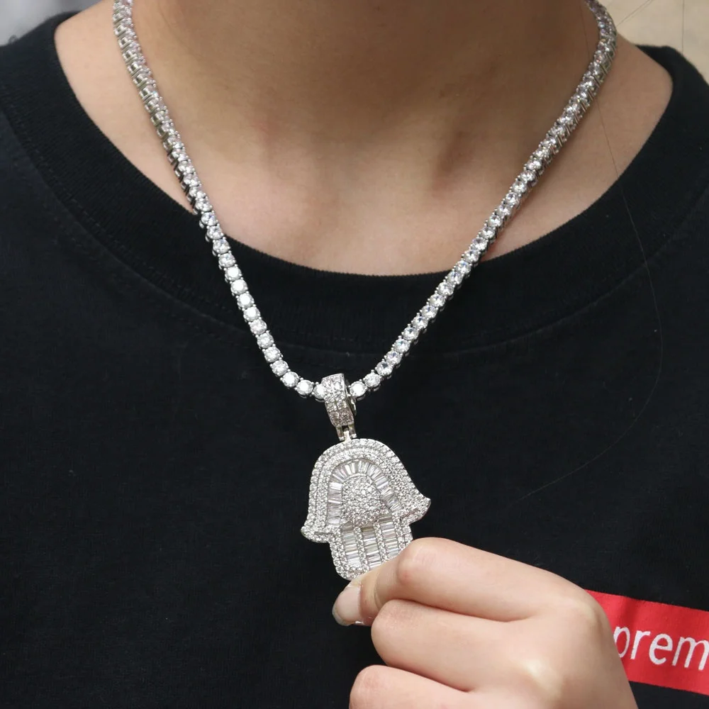 18K Gold  Baguette Hamsa Hand Necklace