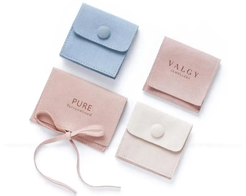 High Quality Custom Made Embossed logo Envelope Gift Suede Pouch with Flap Velvet Bags Jewelry Packaging Pouch Bag