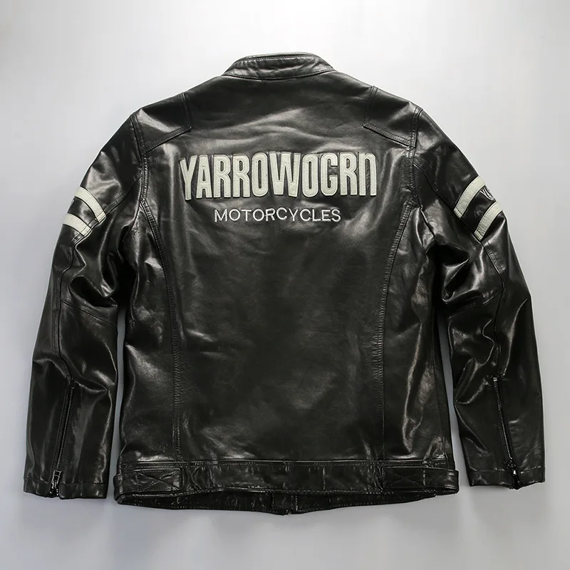 New fashion Men Casual spring wear clothes Leather full tanned sheepskin leather jacket soft stand collar racing motorcycle fit