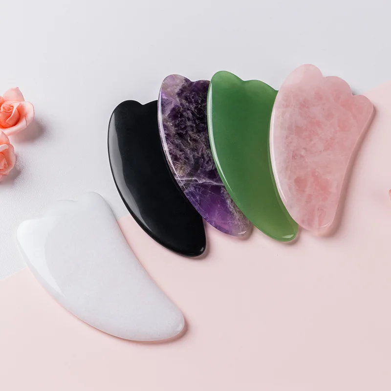 Natural rose quartz jade gua sha board acupuncture massage face lifting stone guasha scraping facial gouache pink quartz massage
