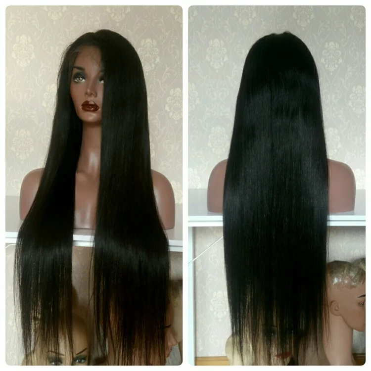 Hand making full lace wig manufacture factory price remy hair wig silky straight