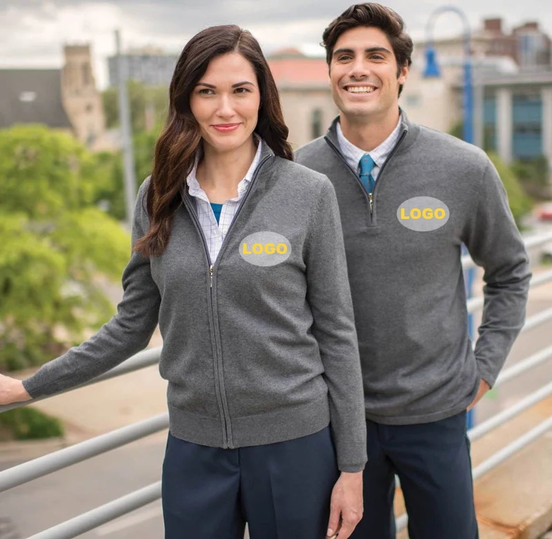 Изготовленным на заказ логосом офисного работника форма свитер однотонный вязанный свободный унисекс четверти молнии шерстяная